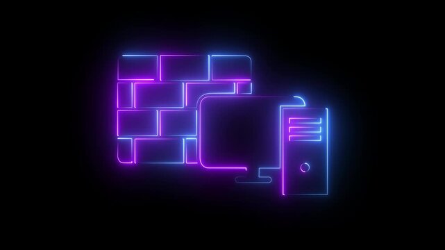 Neon firewall and computer animation: cyber security and network protection concept cybersecurity