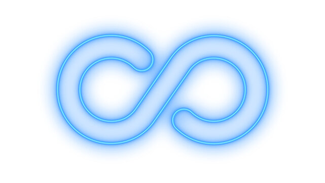 Glowing neon infinity loop icon isolated on transparent background. Endless sign. Limitless symbol. Eternal loop. Cyberpunk concept. Blue neon logo.