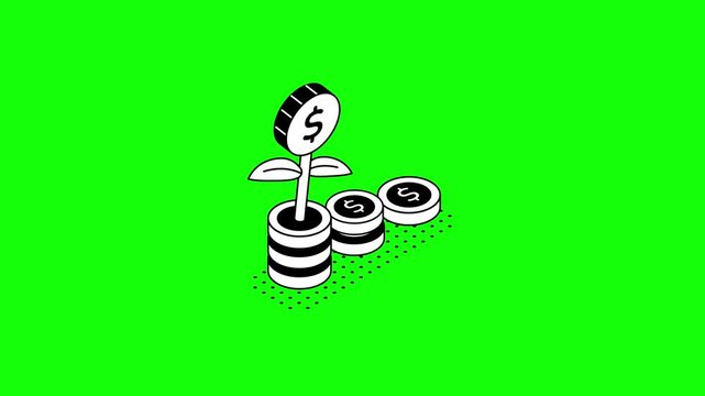 Financial Growth Isometric Motion Graphics Footage of Growing Money Plant