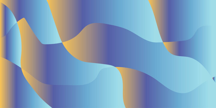 Abstract wavy background with blue and gold gradients, fluid liquid shapes vector illustration, elegant flowing silk texture for luxury branding and modern web design backdrops