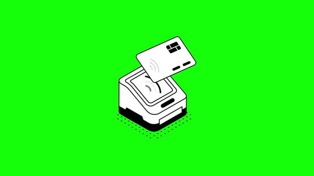 Contactless Payment Animation with Credit Card and POS Terminal on Green Screen Footage
