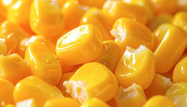Close up of fresh yellow corn kernels in detail.