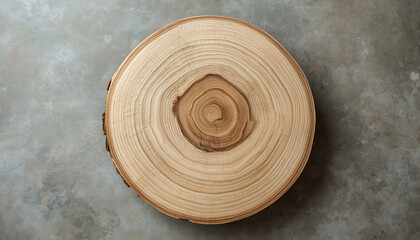 Fototapeta premium Top view of natural wooden log cross section with growth rings