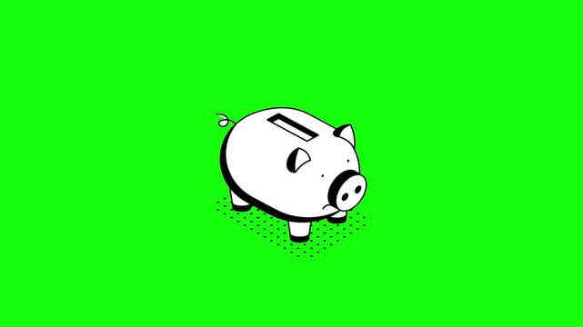 Minimalist White Piggy Bank Motion Graphics Footage on Green Screen Chroma Key