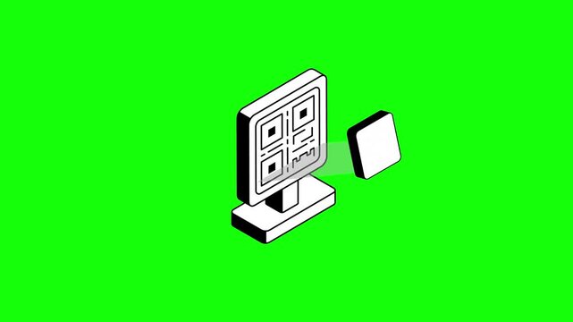 3D Isometric QR Code Payment Scanning Animation Video Clip on Green Screen