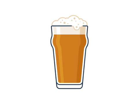 Flat vector illustration of a pint glass with golden beer and white foam