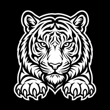 Esports black and white circle logo of a wild tiger, ferocious predator ready to hunt and dominate the game with strong, fast and deadly performance
