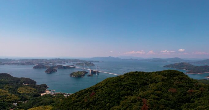 Seto Inland Sea Islands and Kurushima Bridge from Oshima, Ehime, Japan