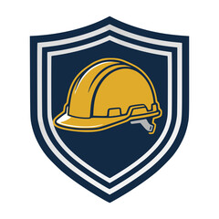 Fototapeta premium Clean Minimalist Yellow Construction Hard Hat Safety Helmet Shield Emblem Vector Logo for Engineering Contractor Business