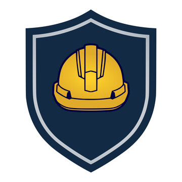 Front View Yellow Safety Helmet Construction Hard Hat Shield Badge Vector Logo for Industrial Security and Labor Protection