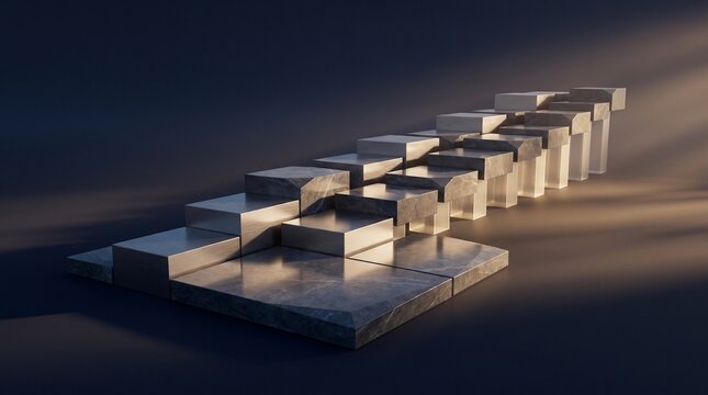 Architectural Geometric Blocks Extending Outward Representing Corporate Expansion and Structural Growth
