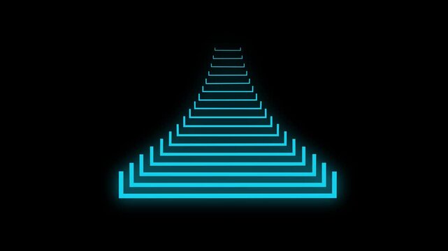 Blue Rectangular Lines Forming a Perspective Tunnel on a Black Background. Futuristic HUD Tunnel Animation with Repeating Geometric Frames.