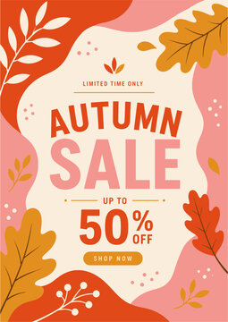 Autumn Sale Poster Template with Colorful Leaves and Bold Seasonal Retail Promotion
