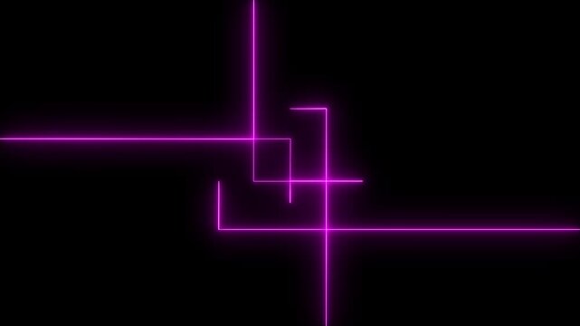 Purple Neon Lines Forming Intersecting Right-Angle Shapes on a Black Background. Glowing Geometric Line Animation with Horizontal and Vertical Segments.
