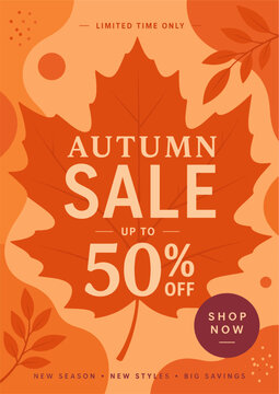 Autumn Sale Poster Template with Maple Leaf Artwork for Seasonal Retail Promotions