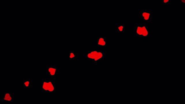 3D Helical Spiral Corkscrew Corner to Corner Flowing Red Hearts Motion Graphics 6 Seconds Loop on Alpha Channel 4K