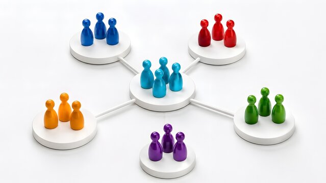 Interdepartmental Communication and Team Networking Concept with Connected Platforms and Colorful Groups