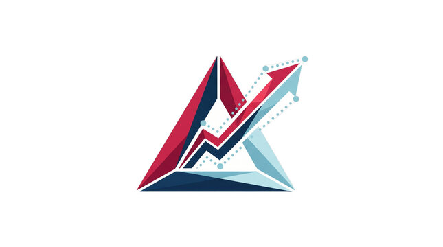 Abstract 3D letter A logo design template featuring upward growth arrows and geometric shapes for business and finance