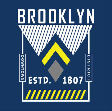 Brooklyn District ESTD 1807 arranged with geometric shapes and bold typography graphic design