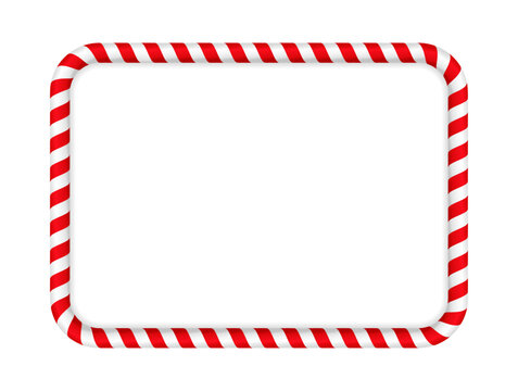 Red and white candy cane rectangular frame for Christmas. Traditional Christmas candy cane in the shape of rectangular frame with copy space.