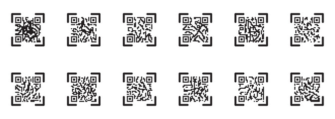 Fototapeta premium QR Scan Technology Icons Set for Mobile Payment and Smart Device Interface. Transparent PNG available Scan me QR code icon, fake QR pattern design for mobile scanning interface, encrypted information.