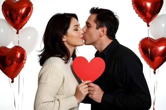 Realistic Romantic Couple Embracing and Kissing Holding Heart Symbol Lifestyle