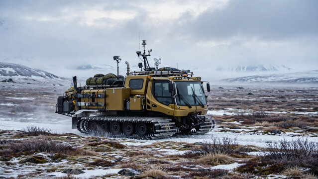 Arctic Expedition Snowcat on Snowy Tundra