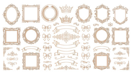 Royal heraldic crests and baroque gold frames for luxury labels. © MDTAZBIRHOSSAIN