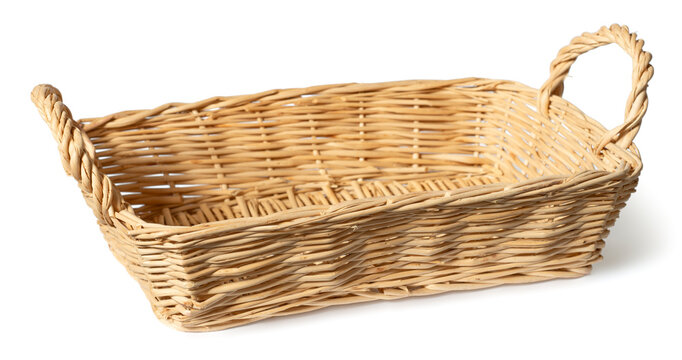 Wicker basket isolated on white background.