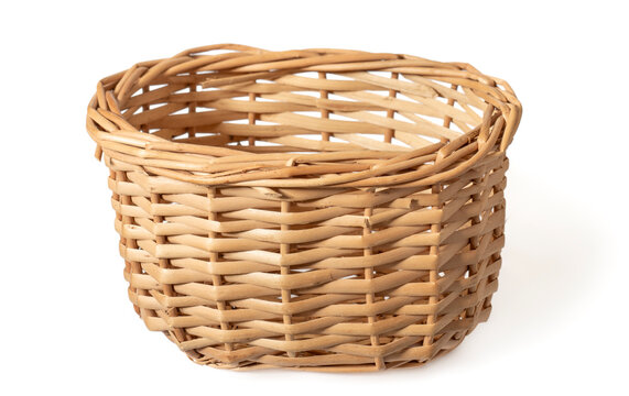 Wicker basket isolated on white background.