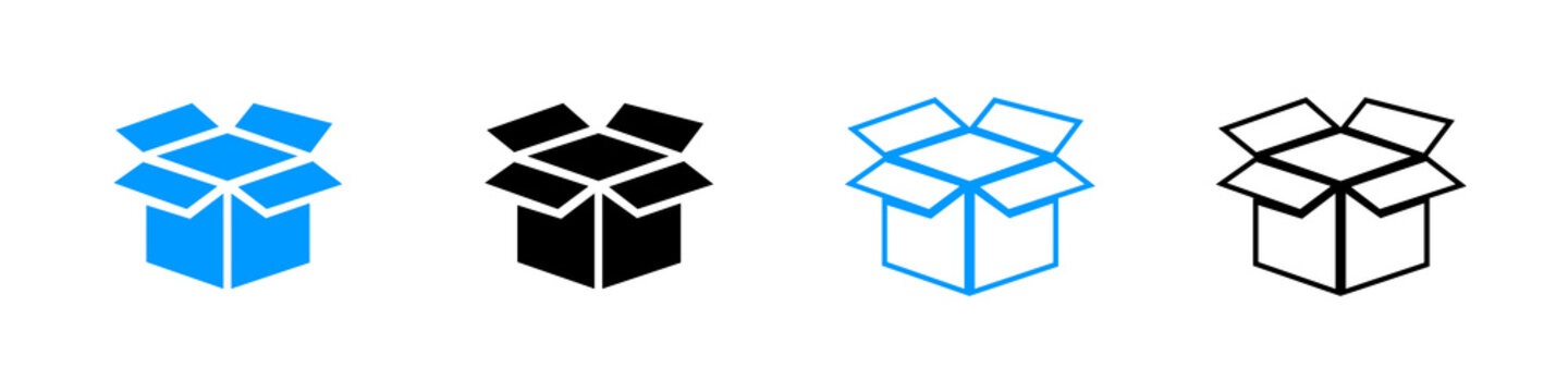Open Box icon set. open package vector icon. open product cardboard carton paper parcel sign. empty delivery storage box symbol for UI designs.