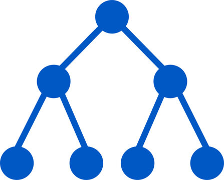 Blue binary tree diagram icon for data structure