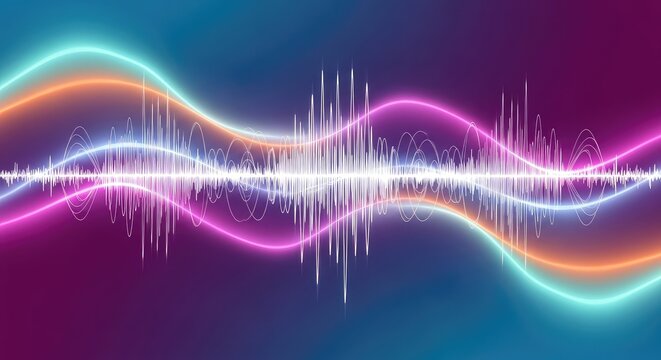 Abstract digital background featuring flowing sine waves and rhythmic pulses, visualizing frequency, sound data, or energetic vibrations, sine, texture, pattern