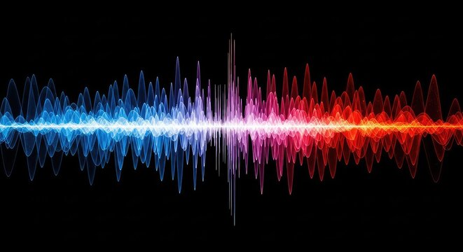 Abstract digital rendering showing bright sound waves propagating outward into a deep, dark, empty space or void. The energy is vibrant and repeating, signal, ethereal, background