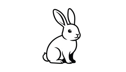Fototapeta premium Adorable cartoon rabbit sitting on a white background, illustrated in simple black contour lines with minimal shadows.