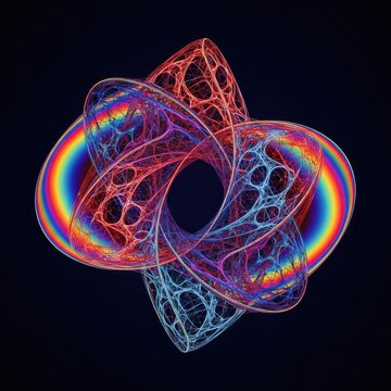 Dynamic visualization of non-linear spatial geometry, complex theoretical energy patterns, and iridescent dimensional shifting waves, abstract, non-linear, futuristic