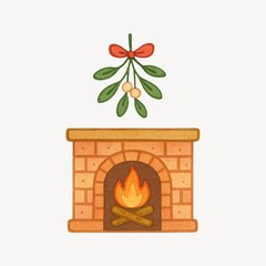 Obraz premium Cozy fireplace with mistletoe illustration.
