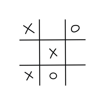 Tic tac toe board with partial game state black lines on white background
