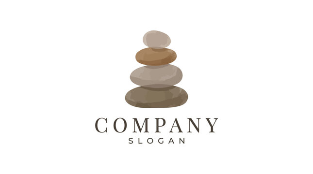 Balanced stack of smooth brown watercolor stones forming a minimalist artistic logo design for modern branding