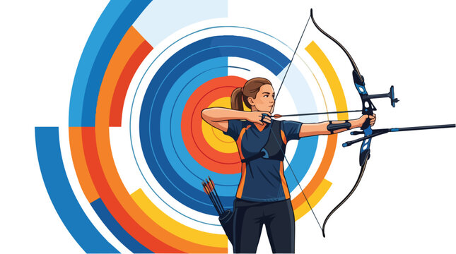 Professional female archer aiming with a recurve bow.