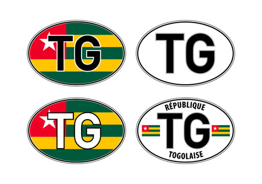 Togo, oval international vehicle registration code license plate car sticker, vector illustration