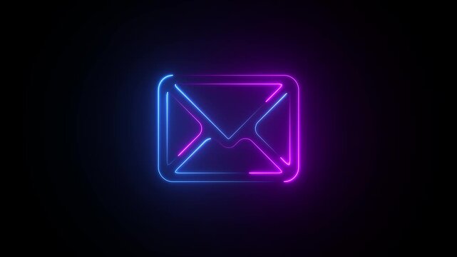 Glowing neon Blue and purple email envelope icon . neon sign .