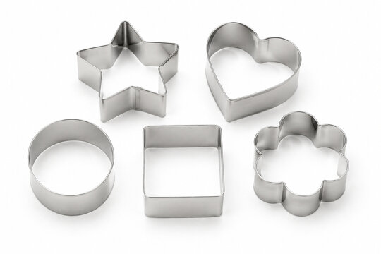 Metal cookie cutter shapes set isolated on white