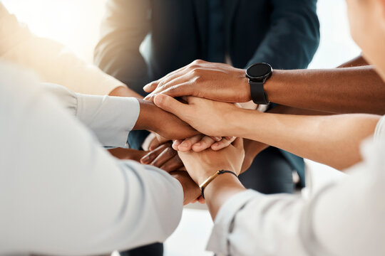 Diverse Business Team Stacking Hands Together for Teamwork and Support