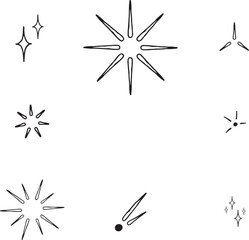 Obraz premium Black and White Sparkles and Star Bursts Vector Set. Hand Drawn Star and Sparkle Icon Collection.