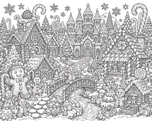 Fototapeta premium gingerbread candyland winter village, gingerbread village, candyland winter village, Christmas gingerbread village, gingerbread Christmas, candyland Christmas, winter wonderland, magical Christmas vil