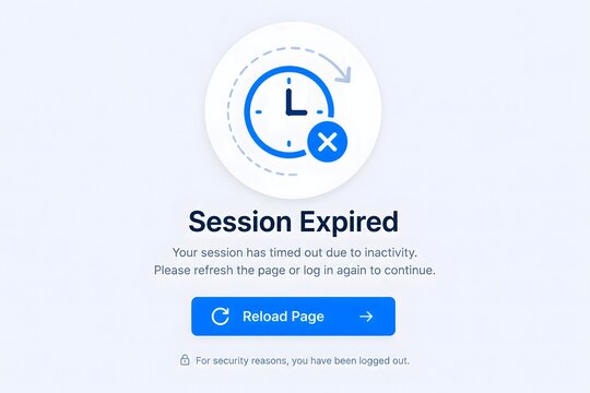 Session expired notice with clock icon on screen