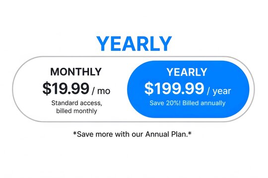 Monthly and yearly pricing plan comparison panels