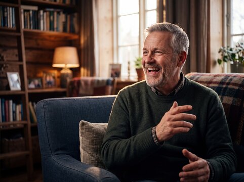 Mature Scandinavian Man Singing Nursery Rhymes With Expression