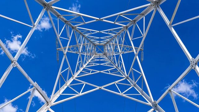 Looking Up Through High Voltage Transmission Tower Lattice